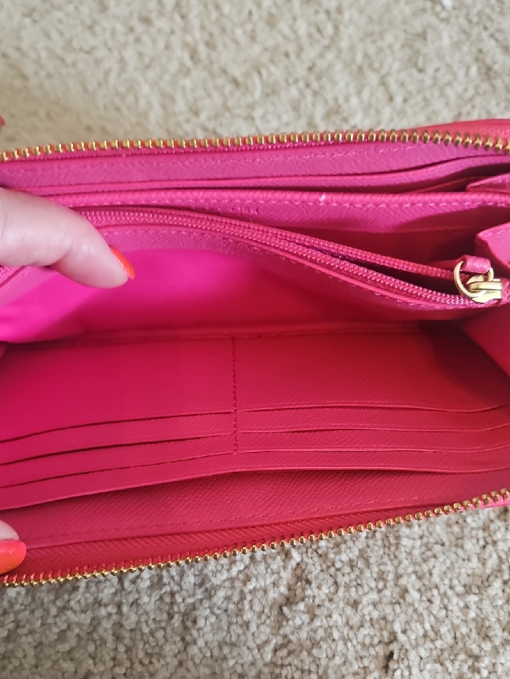 EUC Coach Signature Continental Wallet in Khaki/Brown with Pink Trim - Picture 8 of 16